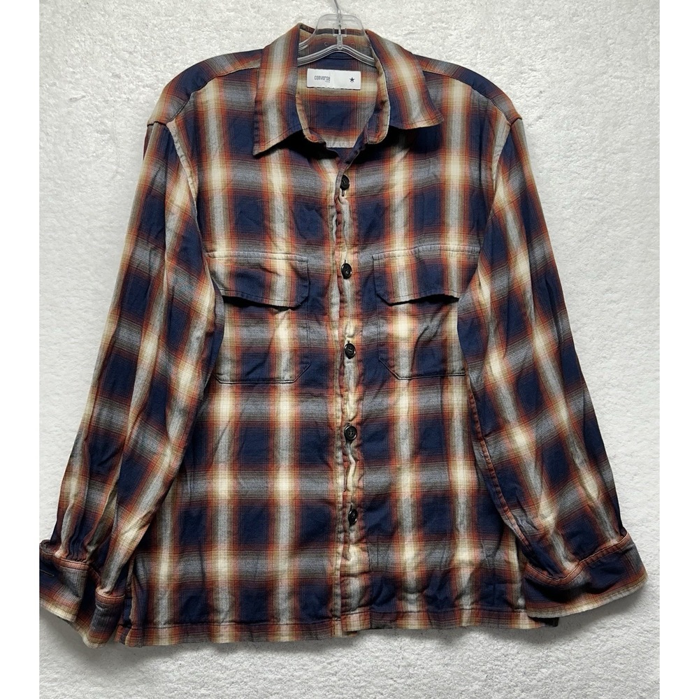 Converse Tokyo Mens Size L? Brown Long Sleeve Plaid Button Up Shirt (U4)